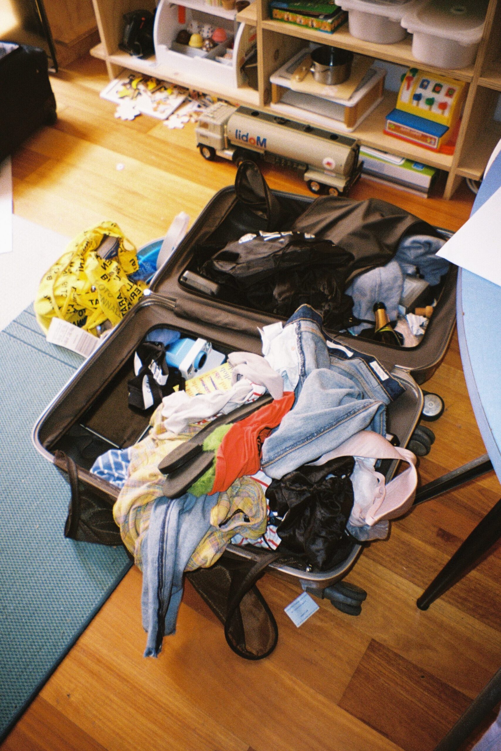 Messy suitcase packing