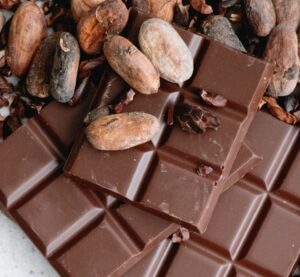 Chocolate on a table with almonds