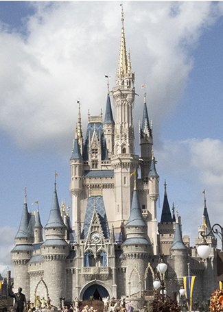 Cinderella's Castle at Walt Disney World with blue sky and white clouds